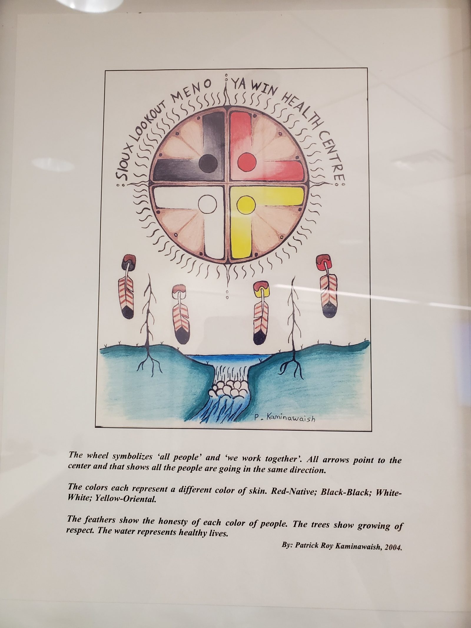 Original drawing and entry of the Sioux Lookout Meno Ya Win Health Centre logo.