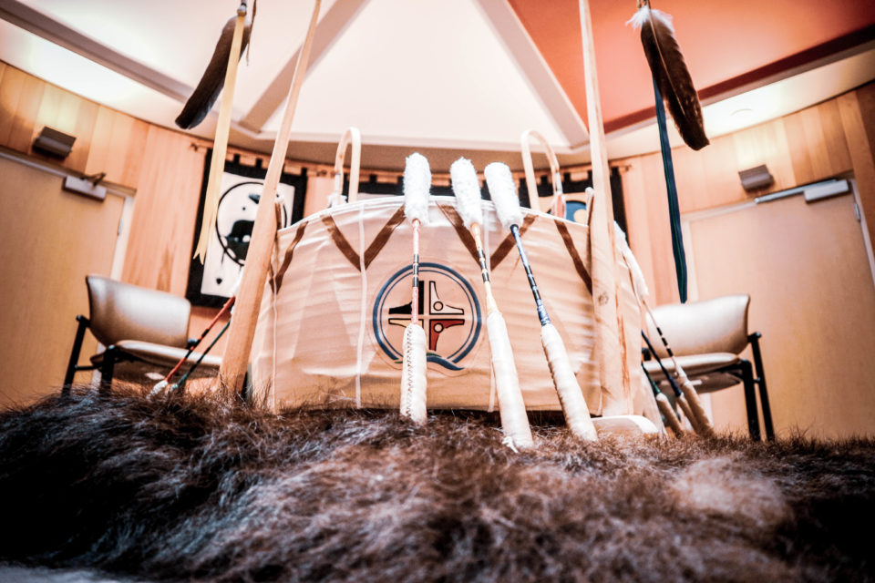 Image of healing room at SLMHC. Drum at centre of room.